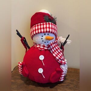 Red and White Snowman Plush Decor
